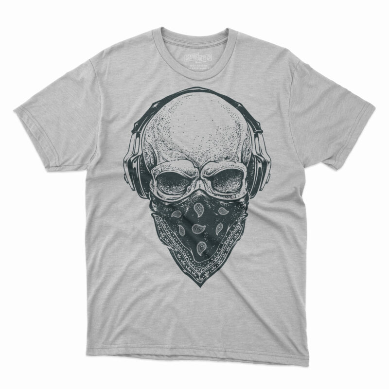 black and white skull wearing headphones sketch