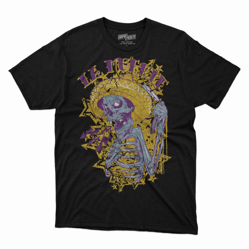 skeleton wearing mexican hat illustraton, T-shirt Calavera Death Day of the Dead, Printed skull