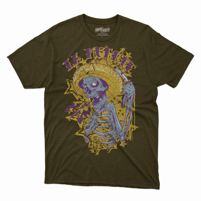 skeleton wearing mexican hat illustraton, T-shirt Calavera Death Day of the Dead, Printed skull