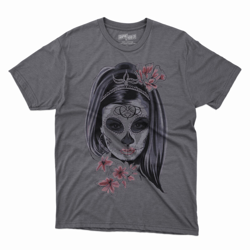 woman wearing calavera face paint illustration, La Calavera Catrina Day of the Dead Skull