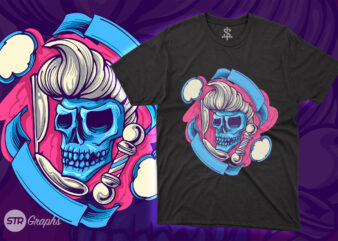 Skull Babershop Illustration t shirt template vector