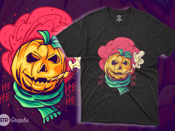 Pumpkin smoking illustration t shirt illustration