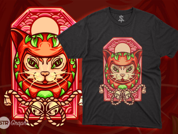 The cat daruma – illustration t shirt designs for sale