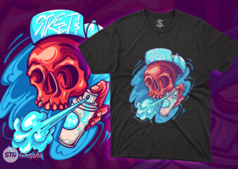 Skull Street Art Illustration t shirt template vector