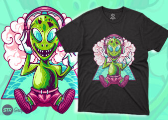 Alien Listening Music Illustration t shirt vector
