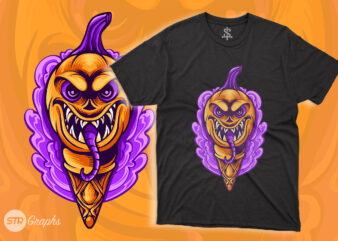 Ice Cream Pumpkin Illustration t shirt design for sale