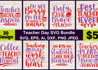 Teacher Day PNG & SVG Vector print-ready 20 t-shirts design Bundle