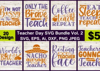 Teacher Day PNG & SVG Vector print-ready 20 t-shirts design Bundle