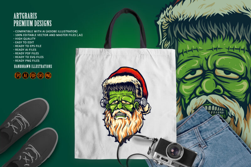 Scary santa frankenstein Halloween Illustrations
