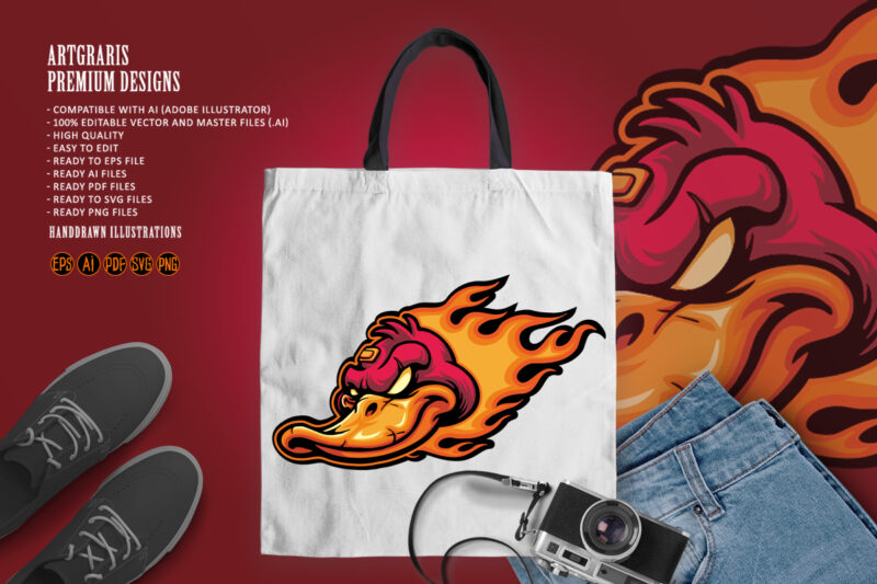 Fire Angry Head Duck Mascot Logo