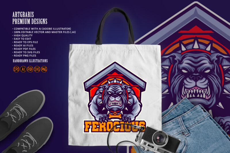 Angry Strong FEROCIOUS Dog Mascot Logo Cartoon