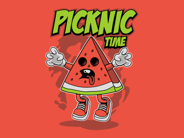 Watermelon picknic cartoon t shirt design for sale