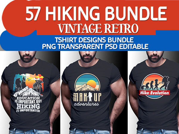 57 hiking climb mountain vintage retro tshirt designs bundle editable