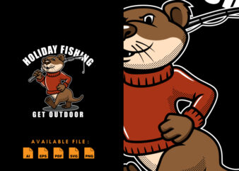 Otter Fishing Tshirt Design