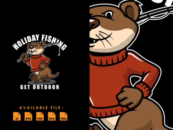Otter fishing tshirt design