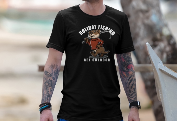 Otter Fishing Tshirt Design - Buy t-shirt designs