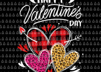 Happy Valentine’s Day Three Leopard And Plaid Hearts Svg, Happy Valentine’s Day Svg, Valentine Heart Svg graphic t shirt