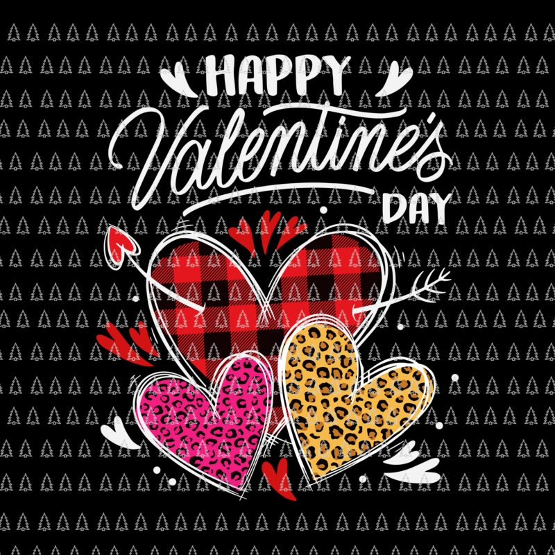 Happy Valentine’s Day Three Leopard And Plaid Hearts Svg, Happy Valentine’s Day Svg, Valentine Heart Svg