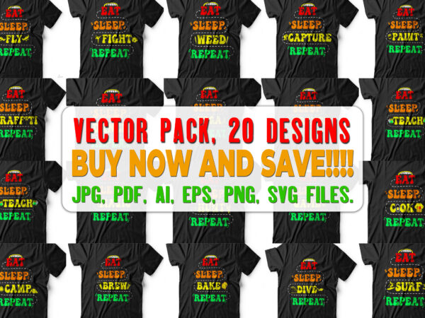 Pack of 20 t shirts design ready to print with all source files provided