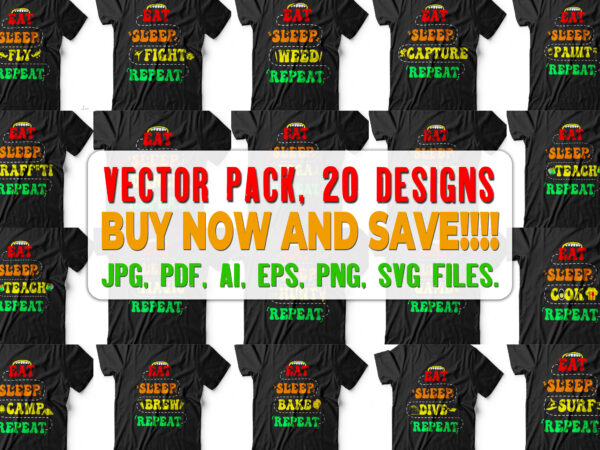 Pack of 20 t shirts design ready to print with all source files provided Pack of 20 t shirts design ready to print with all source files provided
