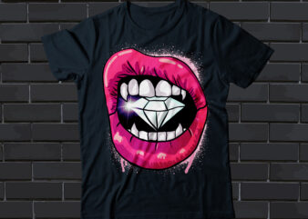 lips biting diamond graphic t-shirt design