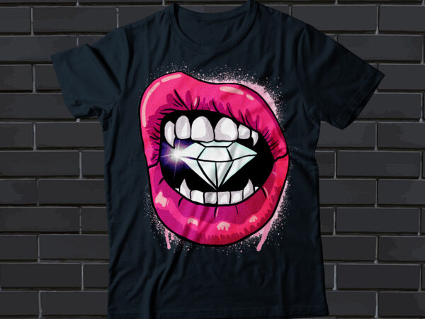Lips biting diamond graphic t-shirt design