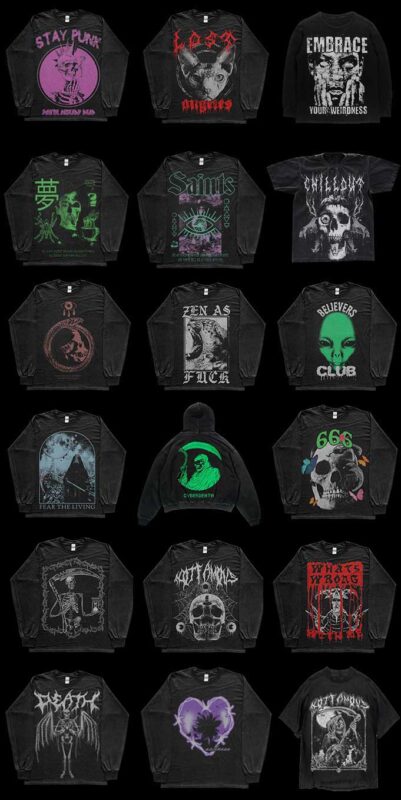 Alternative streetwear alt aesthetic y2k goth punk bundle t shirt design template