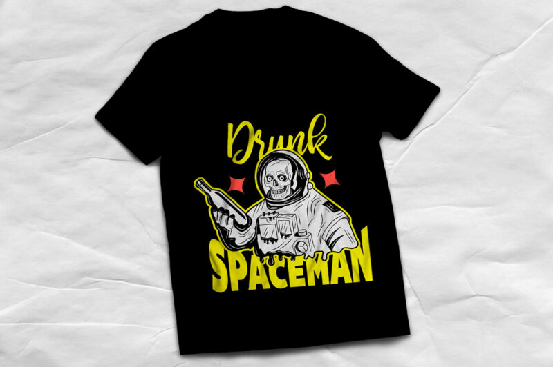 Drunk spaceman with a skull, t-shirt design - Buy t-shirt designs