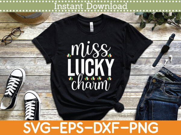 Miss lucky charm st. patrick’s day svg design cricut printable cutting files