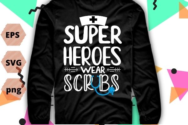 Super heroes wear scrub pediatric icu department nurse tee shirt for all picu nursing students, rn registered nurses, pediatric intensive care nurse practitioner, nurse, doctors staff or licensed practical nurse. t shirt template vector