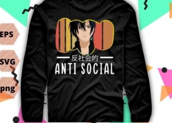 Vintage Anti Social Japanese Text Aesthetic Vaporwave Anime Gift T-Shirt design svg, Anti Social Japanese eps png, Anti Social, Japanese, Text Aesthetic, Vaporwave, Anime, cartoon, vintage