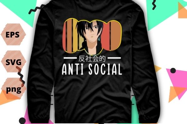 Vintage anti social japanese text aesthetic vaporwave anime gift t-shirt design svg, anti social japanese eps png, anti social, japanese, text aesthetic, vaporwave, anime, cartoon, vintage