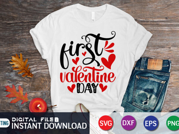 My first valentine’s day t shirt, happy valentine shirt print template, heart sign vector, cute heart vector, typography design for 14 february