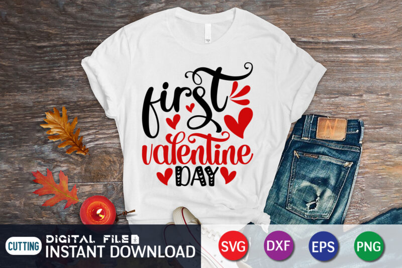 My First Valentine’s Day T Shirt, Happy Valentine Shirt print template, Heart sign vector, cute Heart vector, typography design for 14 February