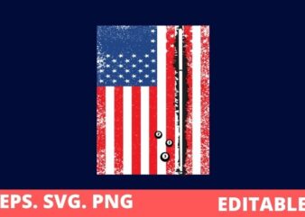 American flag grange pool stick and ball vector T-shirt design, American, flag, grange, pool, stick and ball, vector