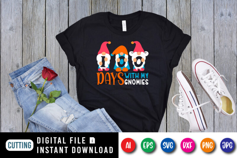 100 days with my gnomies T shirt, 100 days of school shirt print template, gnome shirt, gnome vector, cute illustration for back to school, 2nd grade, preschool, gnomies shirt