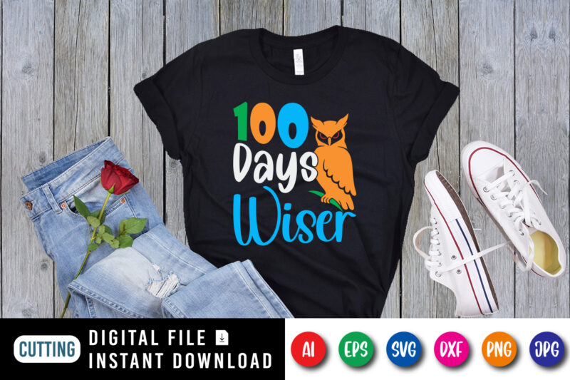 100 days wiser T shirt, 100 days of school shirt print template, Owl vector, typography design for 100 days of school , back to school, 2nd grade, second grade