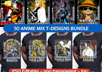 50 ANIME MIX tshirt designs bundle editable