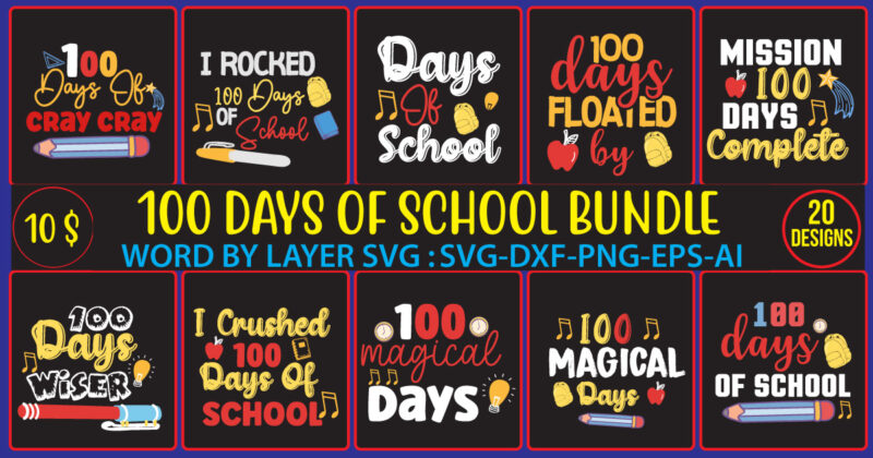 100 happy school day svg ,tshirt bundle