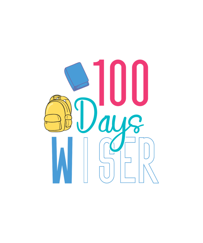 100 Days Wiser T Shirt Design,Happy 100 days t shirt, cute apple, pencil vector, 100 days of school shirt print template, typography design for back to school, 2nd grade, second