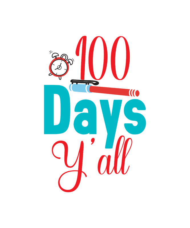 100 Days Y'All T Shirt Design, Happy 100 days t shirt, cute apple, pencil vector, 100 days of school shirt print template, typography design for back to school, 2nd grade,