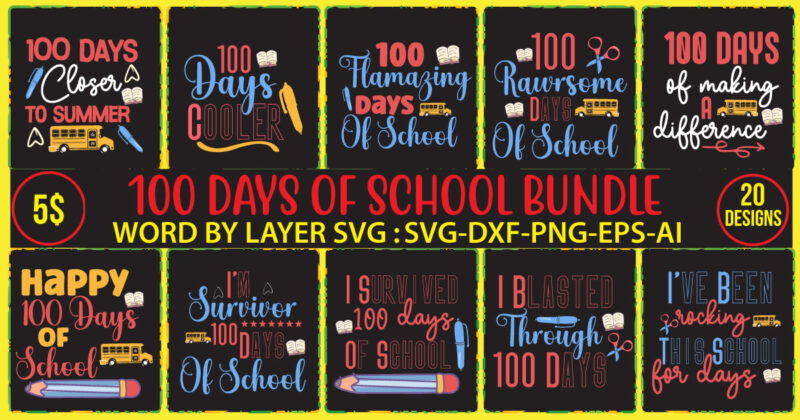 100 Happy school day svg t-shirt bundle vol 2