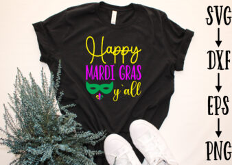 happy mardi gras y`all graphic t shirt