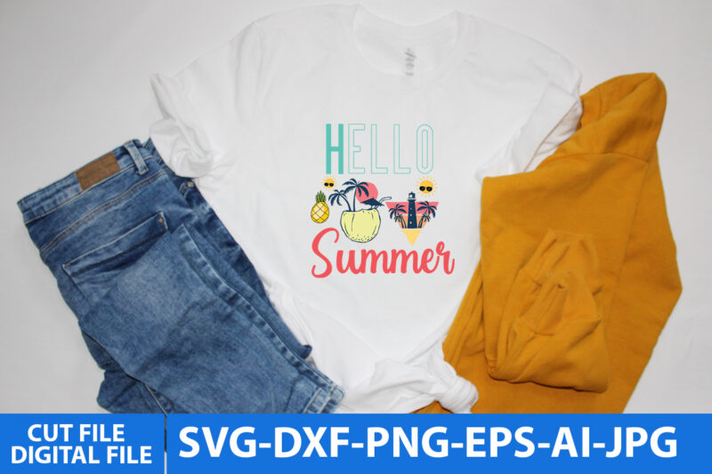 Hello Summer Vector T Shirt Design,Summer T Shirt Design, Summer Svg Design, Summerv Svg Quotes, Summer Svg bundle Quotes