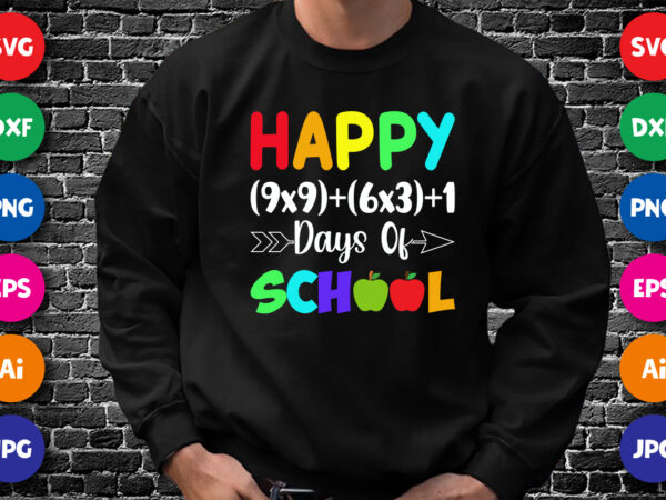Happy (9×9)+(6×3)+1 days of school t shirt, happy 100th day of school shirt, 100th days of school shirt print template