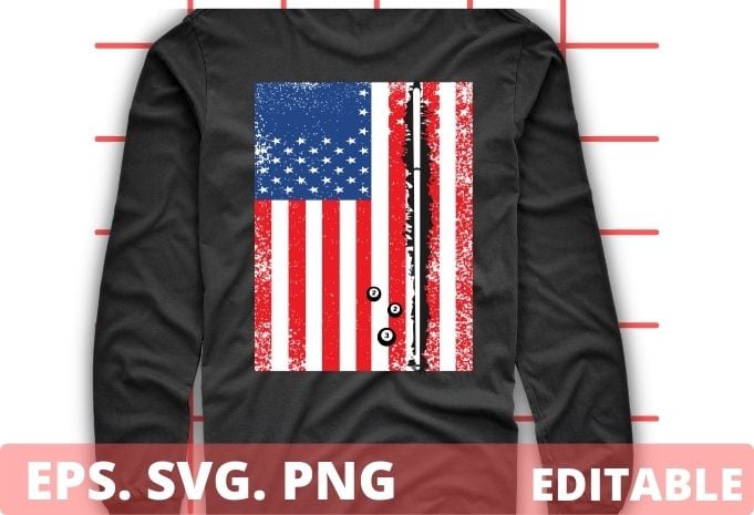 American flag grange pool stick and ball vector T-shirt design, American, flag, grange, pool, stick and ball, vector