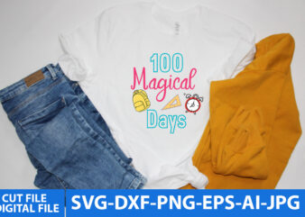100 Magical Days T Shirt Design ,100 days of school shirt print template, typography design for back to school, 2nd grade, second grade, teachers day