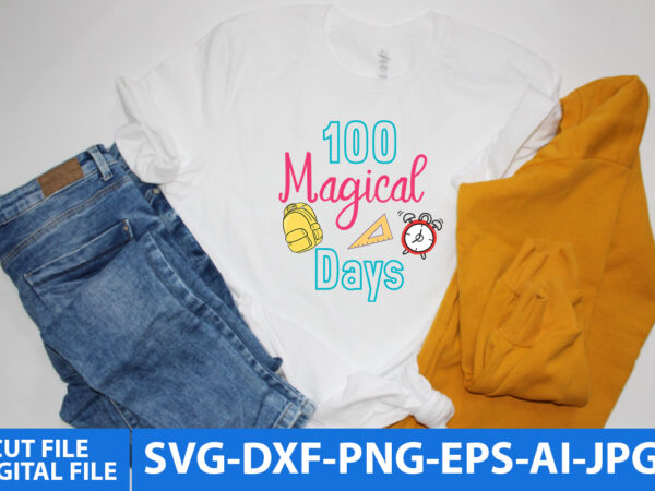 100 magical days t shirt design ,100 days of school shirt print template, typography design for back to school, 2nd grade, second grade, teachers day