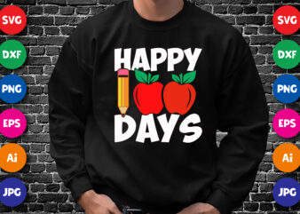 Happy 100 days T shirt, cute apple, pencil vector, 100 days of school shirt print template, typography design for back to school, 2nd grade, second grade, teachers day