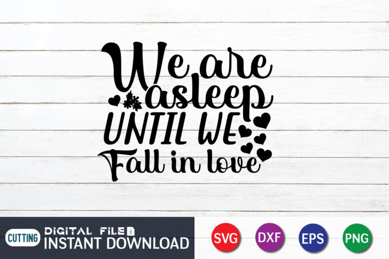 We are Asleep Until We Fall In Love T Shirt, Happy Valentine Shirt print template, Heart sign vector, cute Heart vector, typography design for 14 February